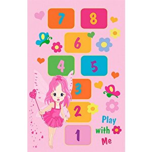 Pembe Çocuk Oyun Halısı Seksek Dijital Baskılı Kaymaz Yıkanabilir Leke Tutmaz Antibakteriyel Halı