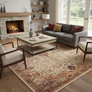 Krem Kahve Otantik Eskitme Halı Dijital Baskılı Kaymaz Tabanlı Yıkanabilir Leke Tutmaz Antibakteriyel 120x750 cm