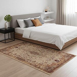 Krem Kahve Otantik Eskitme Halı Dijital Baskılı Kaymaz Tabanlı Yıkanabilir Leke Tutmaz Antibakteriyel 120x750 cm