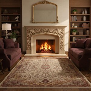 Krem Kahve Otantik Eskitme Halı Dijital Baskılı Kaymaz Tabanlı Yıkanabilir Leke Tutmaz Antibakteriyel 120x450 cm