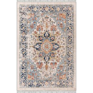 Mavi-krem Otantik Halı Dijital Baskılı, Kaymaz Tabanlı, Yıkanabilir Leke Tutmaz Antibakteriyel