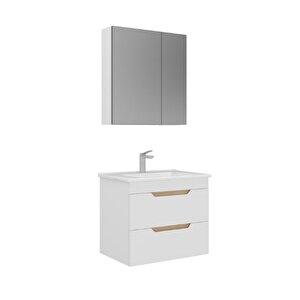 Lena 65 Cm Ayna Dolaplı Çekmeceli Banyo Dolabı Beyaz