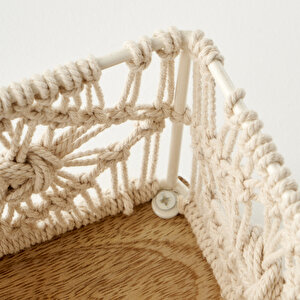 Sierra Dekoratif Makrome Sepet Krem (13x13x12 Cm) Krem