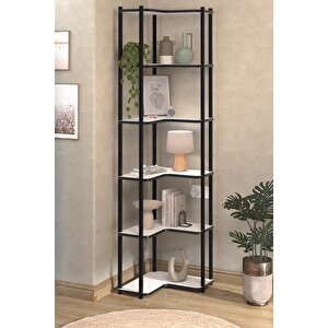 6 Raflı Kitaplık Dekoratif Kitaplık Metal Kitaplık Ofis Kitaplığı Aksesuar Rafı Sardes Beyaz