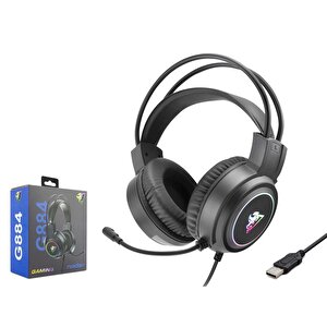 G884 Rgb Ledli Mikrofonlu 2mt Usb Kablolu Kulaküstü Oyuncu Kulaklığı - Siyah