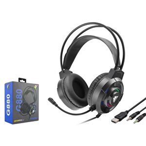 G880 Rgb Ledli Mikrofonlu 2x3.5mm Aux 2mt Kablolu Kulaküstü Oyuncu Kulaklığı - Siyah