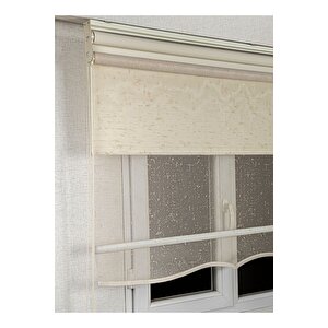 Çift Mekanizmalı Çizgili Kum Beji Tül Ve Stor Güneşlik Perdeler 150x260 cm