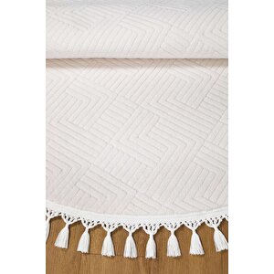 Rölyef Aden Daire Gri Kaymaz Taban Kesme Halı Pon Pon 150x150 cm