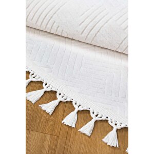 Rölyef Aden Daire Gri Kaymaz Taban Kesme Halı Pon Pon 150x150 cm