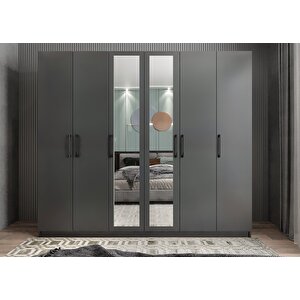 Süper 6 Kapaklı Gardırop Antrasit G.a.s_2_208cm 208 cm