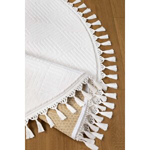 Rölyef Aden Daire Gri Kaymaz Taban Kesme Halı Pon Pon 120x120 cm