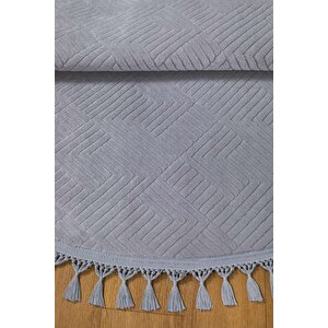 Rölyef Aden Daire Gri Kaymaz Taban Kesme Halı Pon Pon 150x150 cm