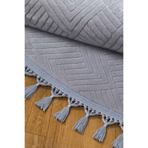 Rölyef Aden Daire Gri Kaymaz Taban Kesme Halı Pon Pon 150x150 cm