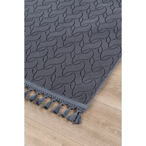 Oslo Vl Premium Yıkanabilir Kaymaz Tabanlı Saçaklı Kesme Rulo Halı Yolluk Antrasit 4001 100x300 cm