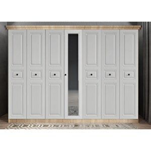 Membran Bar Yedi Kapaklı Gardırop Meşe&beyaz G.y.m.b_5_245cm 245 cm