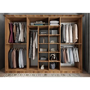 Membran Bar Yedi Kapaklı Gardırop Ceviz&beyaz G.y.m.b_4_245cm 245 cm