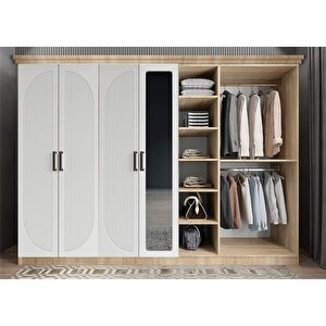 Membran Harika Yedi Kapaklı Gardırop Meşe&beyaz  G.y.m.h_5_245cm 245 cm
