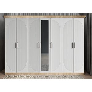 Membran Harika Yedi Kapaklı Gardırop Meşe&beyaz  G.y.m.h_5_280cm 280 cm