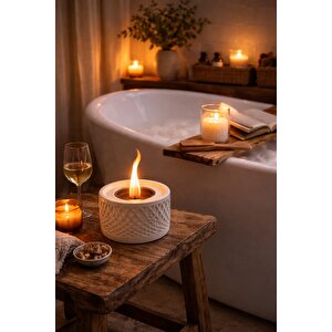 Beton Mini Şömine | El Yapımı Masa Üstü Şömine | Modern Ev Dekoru Sarı