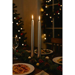 4lü Uzun Gümüş Mum