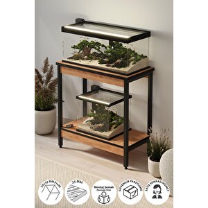 Akvaryum Sehpası Yan Sehpa Metal Ayaklı Sehpa 80 X 40 Cm Çam
