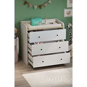 3 Çekmeceli Dolap 6 Bölmeli Çok Amaçlı Dolap Mutfak Dolabı Kahve Köşesi Begüm Safir Meşe Beyaz