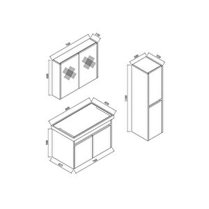Karen Banyo Luna 80 Cm Tezgahlı, Aynalı Banyo Dolabı Seti, Seramik Lavabo Dahil