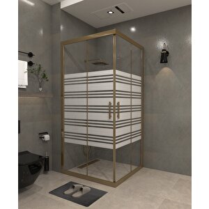 80 X 80   Kumlama  Cam Desen 07  Kare Köşe Girişli Kabin İnox Profil 6mm 80x80 cm