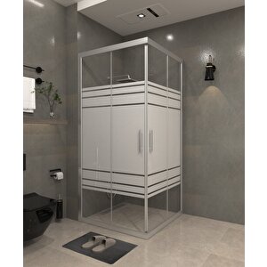 100 X 100 Kumlama  Cam Desen 05   Kare Köşe Girişli Kabin Parlak Profil 6mm 100x100 cm