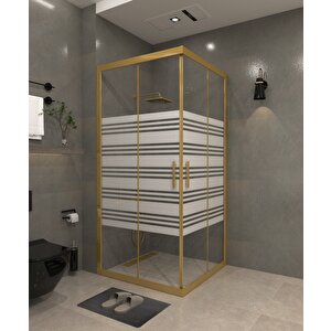 110 X 110 Kumlama  Cam Desen 07  Kare Köşe Girişli Kabin Gold Profil 6mm 110x110 cm