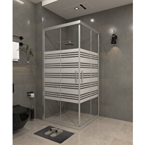 90 X 90 Kumlama  Cam Desen 07    Kare Köşe Girişli Kabin Parlak Profil 6mm 90x90 cm