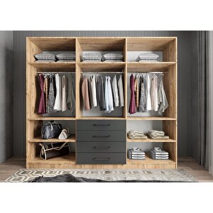 Trend 6 Kapaklı Gardırop Çam&antrasit G.a.t_8_208cm 208 cm