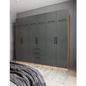 Trend 6 Kapaklı Gardırop Çam&antrasit G.a.t_8_208cm 208 cm