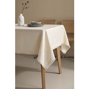 Silvio Krem Güpür Çiçekli Masa Örtüsü 160x220 Cm