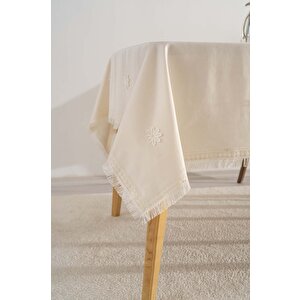 Silvio Krem Güpür Çiçekli Masa Örtüsü 160x220 Cm