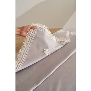 Silvio Gri Güpür Çiçekli Masa Örtüsü 160x220 Cm