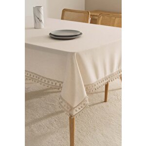 Elegant Bej Çift Sıra Güpür Masa Örtüsü 160x220 Cm