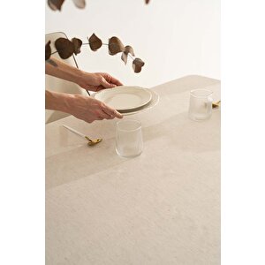 Elegant Bej Çift Sıra Güpür Masa Örtüsü 160x220 Cm