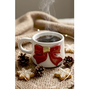 Kurdele Amore 24 K Altın Süslemeli El Yapımı Yılbaşı Hediyesi Seramik Double Kahve Fincanı, Mug, Kupa