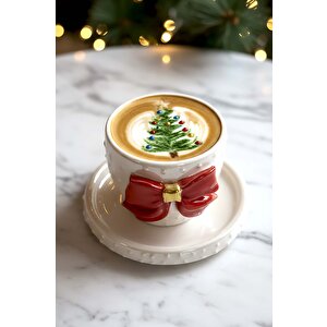 Kurdele 24 K Altın Süslemeli El Yapımı Yılbaşı Hediyesi Seramik Double Kahve Bardağı, Mug, Kupa