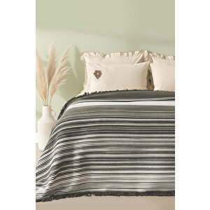 Veloura Haki Çift Kişilik Püsküllü Battaniye