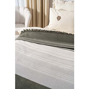 Veloura Haki Çift Kişilik Püsküllü Battaniye