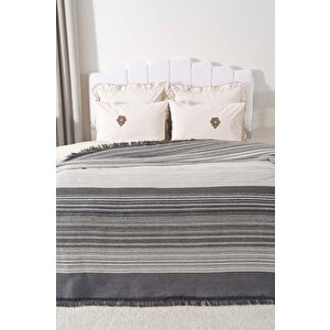 Veloura Antrasit Çift Kişilik Püsküllü Battaniye