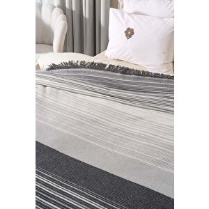 Veloura Antrasit Çift Kişilik Püsküllü Battaniye