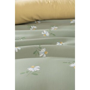 Yeşil Papatya Çift Kişilik Naturel İpeksi Nevresim Takımı