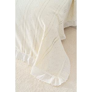 Esila Ekru Fırfırlı Çift Kişilik Nevresimli Pike Seti - 7 Parça Çeyiz Seti