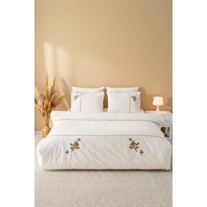 Donna Bej Nakışlı Çift Kişilik Pamuklu Nevresim Seti - 6 Parça Çeyiz Seti