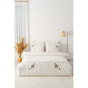 Donna Bej Nakışlı Çift Kişilik Pamuklu Nevresim Seti - 6 Parça Çeyiz Seti