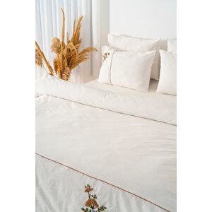 Donna Bej Nakışlı Çift Kişilik Pamuklu Nevresim Seti - 6 Parça Çeyiz Seti