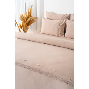 Grace Cappuccino Güpürlü Çift Kişilik %100 Pamuklu Nevresim Seti - 6 Parça Çeyiz Seti